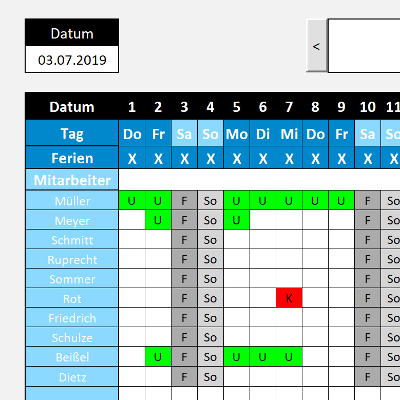 Urlaubsplaner - Mitarbeiterliste